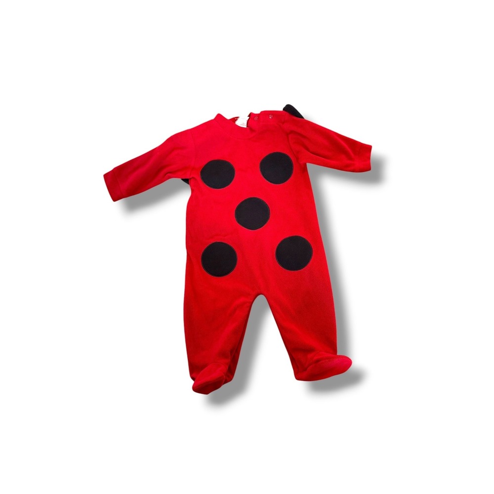 Vintage OshKosh Baby Ladybug Costume 3-6M Red Fleece Sleeper Wings Halloween